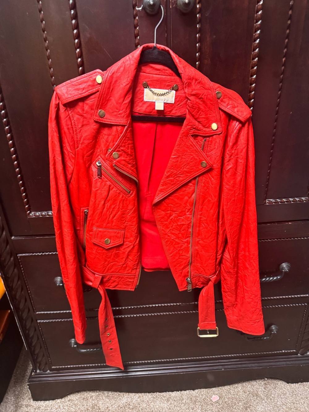 Red Women's Faux-Leather Moto Jacket -Michael Kors
